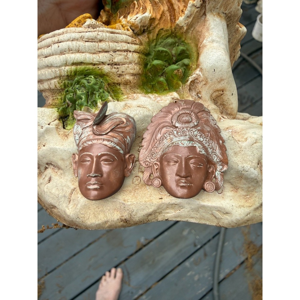 Vintage 1974 Arnels Ceramic Wall Masks Mid Century Studio Pottery Pair